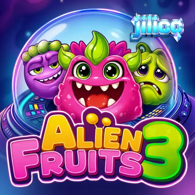 Alien Fruits 3 slot machine interface na may makukulay na prutas at alien theme